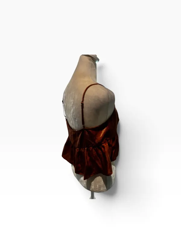 Mi Ami Copper/Bronze Satin V-Neck Spaghetti Strap Camisole. Flattering - Image 6