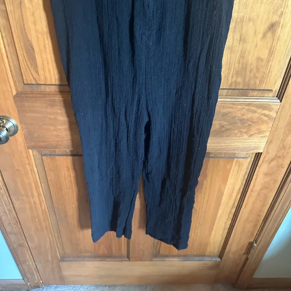 Free People Black Sleeveless V-Neck Button-Front Wide-Leg Jumpsuit Size s/m - Image 5