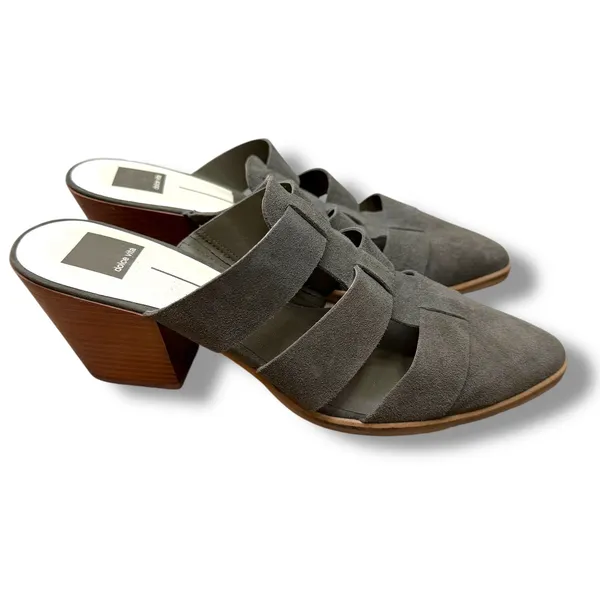 Dolce Vita Dark Grey Suede Pointed-Toe Fisherman Cage Slip-On Block Heel Mules - Image 2