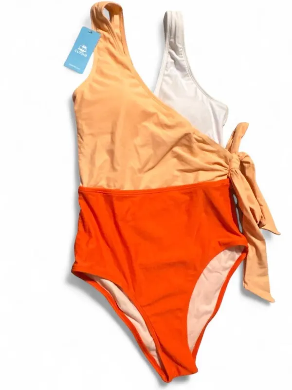 Cupshe Two-Tone Orange Tie-Side One-Piece Swimsuit Sz XS - Image 2