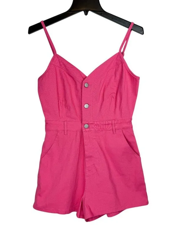 NWT Day + Moon Pink Denim Romper Button Front One Piece Size M - Image 3