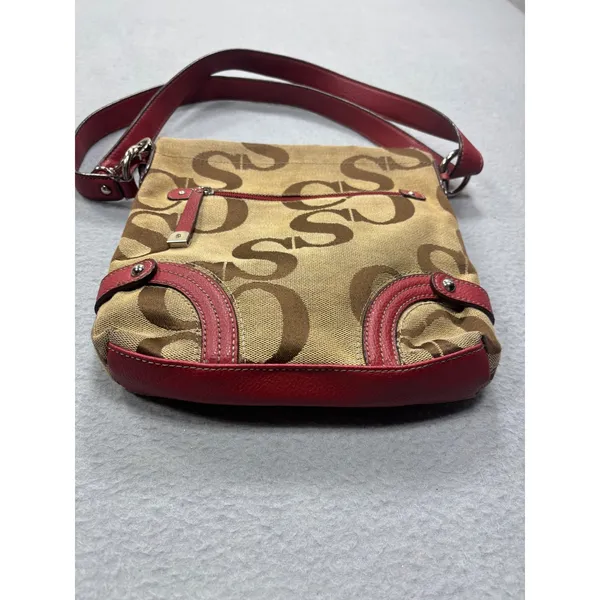 Sophia Caperelli Shoulder Bag Small Monogram Tan Brown Red Leather Trim‎ Trim - Image 10