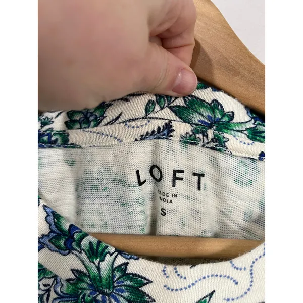 LOFT Green Floral Cotton Top Small Cottagecore Botanical Spring Sweater Shirt‎ - Image 4