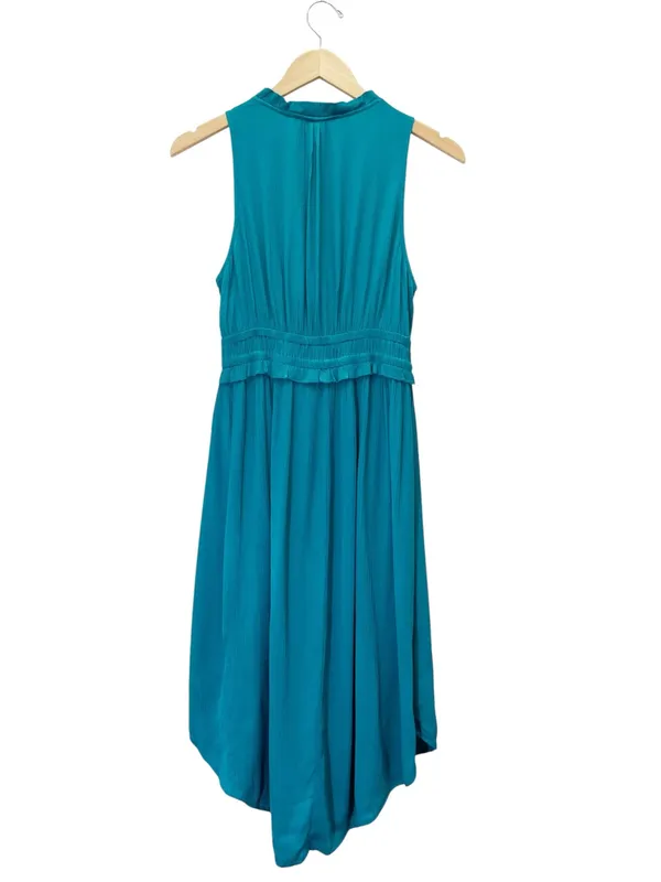 Maeve La Habana Dress Small Turquoise Ruffle V Neck Midi Curve Hem Anthropologie - Image 3