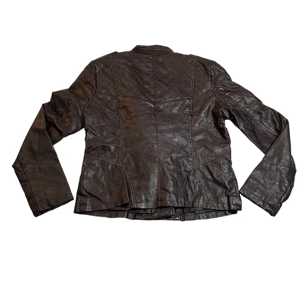 GUESS Faux Leather Moto Jacket Size Large Classic Casual Minimalist Rocker Y2K - Image 2