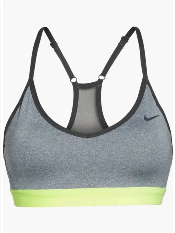 Nike Pro Indy Dri-FIT Gray Neon Yellow Mesh Sports Bra Size Large - Image 5