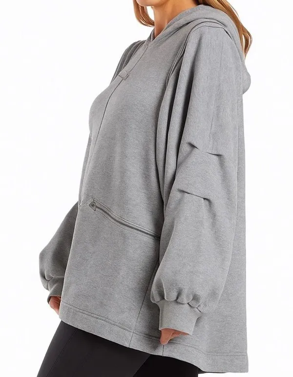 Free People Movement Close Call Gray Oversized Hooded Sweatshirt; size large - Image 2
