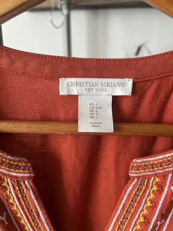 Bohemian Folk Noveau Peasant Retro Christian Siriano Embroidered Tunic Tank L - Image 4