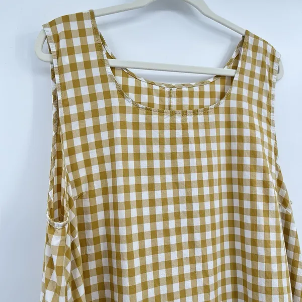 Women Yellow Butter Gingham Dress 2x Relax Midi Coquette Cottage Cotton Granola - Image 2