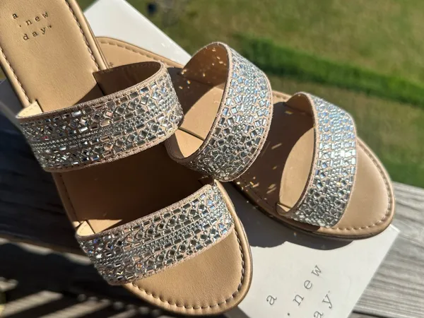 a new day Tan Slide Sandals with Silver Crystal Straps - Image 2