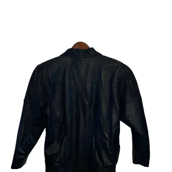 Vintage 80s 90s Black Leather Jacket shoulder pads Animal Print Detail - Image 13