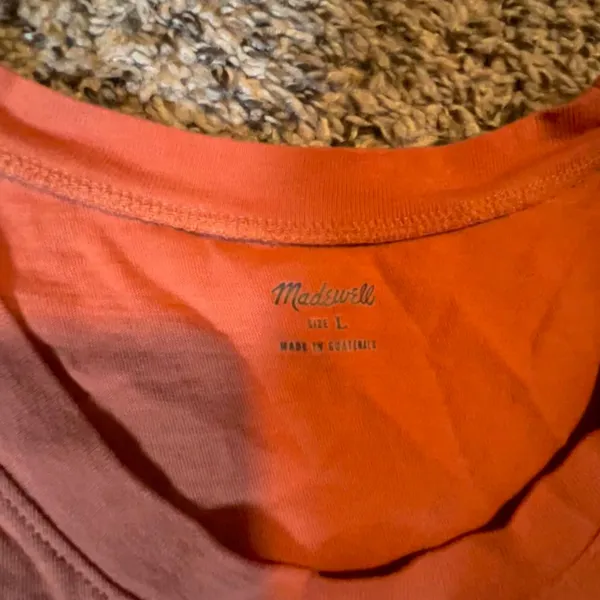 Madewell‎ Womens Short Sleeve Front Knot Tie Tee Coral Orange Slub Cotton Size L - Image 3