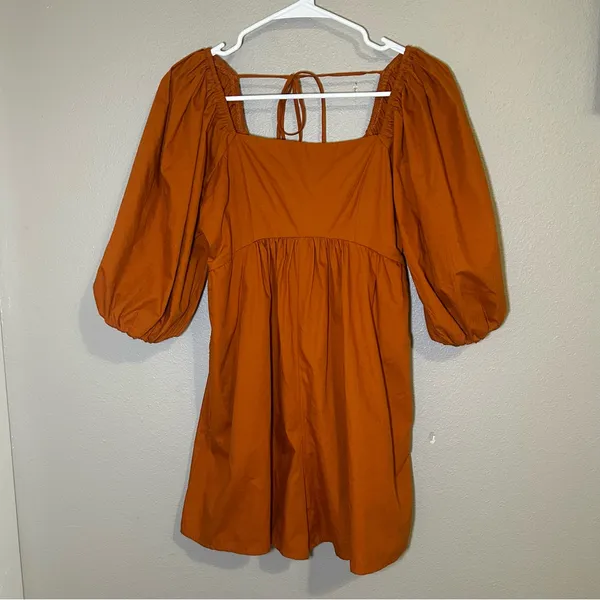 Abercrombie & Fitch Rust Orange Square Neck Puff Sleeve Romper Womens Size Small - Image 2
