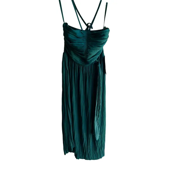 White House | Black Market NEW $170 Strapless Halter Pleated Tie-Waist Midi Dress in Emerald Green 00 - Image 4