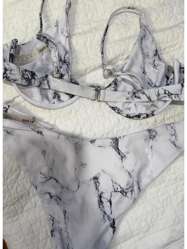 Size L Black and White Marble Print Bikini Swimsuit SHEIN - Image 2