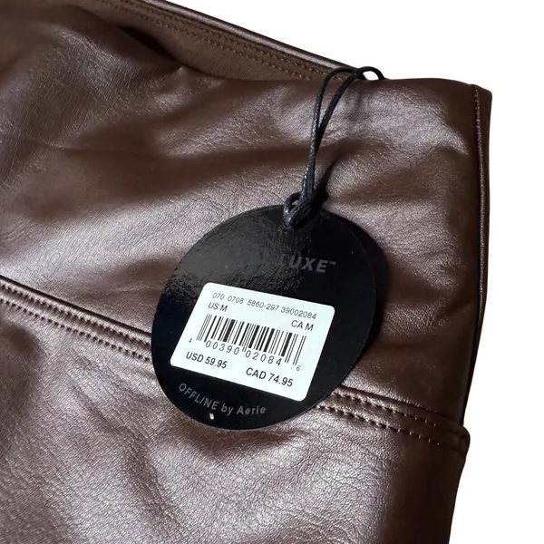 Offline By Aerie Real Luxe Faux Leather Hi Rise Leggings Size Medium Brown Chic - Image 6