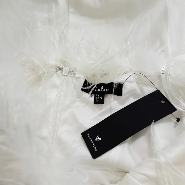 Lulus Extraordinary Glam White Feather Strapless Mermaid Maxi Dress size S NWT - Image 7