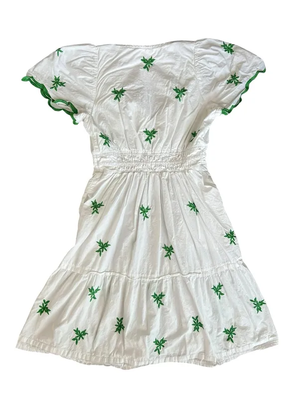 Anthropologie Women’s Somerset White Green Embroidered Cap Sleeve Mini Dress S - Image 5