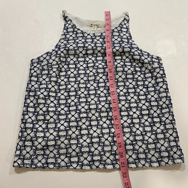Miami Blue White Embroidered Sleeveless Tank Top Women’s Small - Image 4