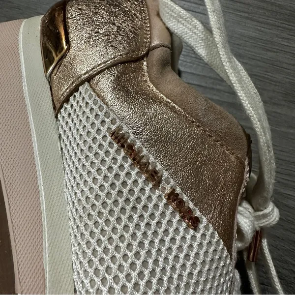 Michael Kors MK Allie Trainer Leather Pink‎ Gold Sneaker Shoes Size 8 - Image 5