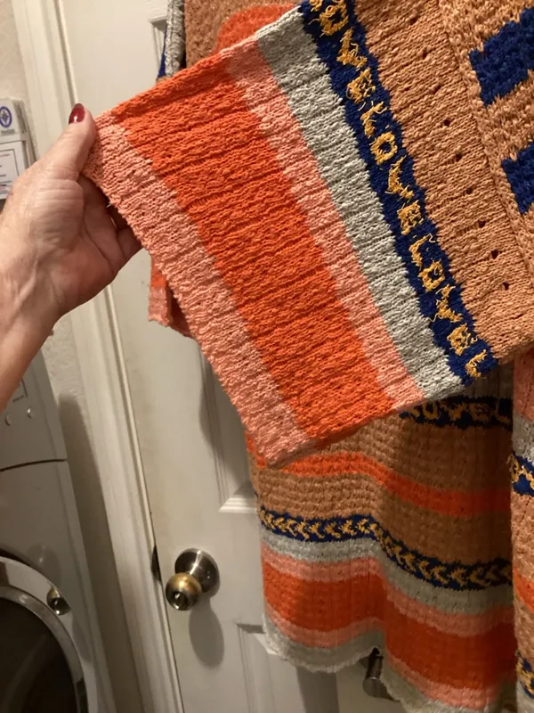 Free People Open-Knit Stripe Sweater in Coral, Navy & Light Gray - Image 2