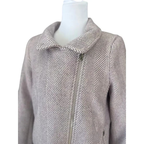 LOFT Lilac Wool Blend‎ Pea Coat Jacket Herringbone Asymmetric Zip Pockets Small - Image 5