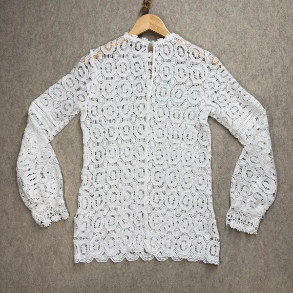 White Crochet Lace Long Sleeve Blouse High Neck Floral‎ Boho Top XS Boho Cottage - Image 5