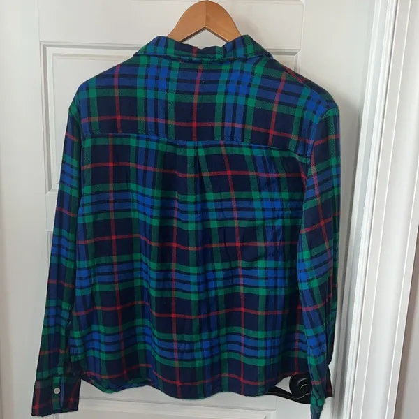 Aerie Oversized Plaid Blue Button Down Shirt Size Small - Image 3
