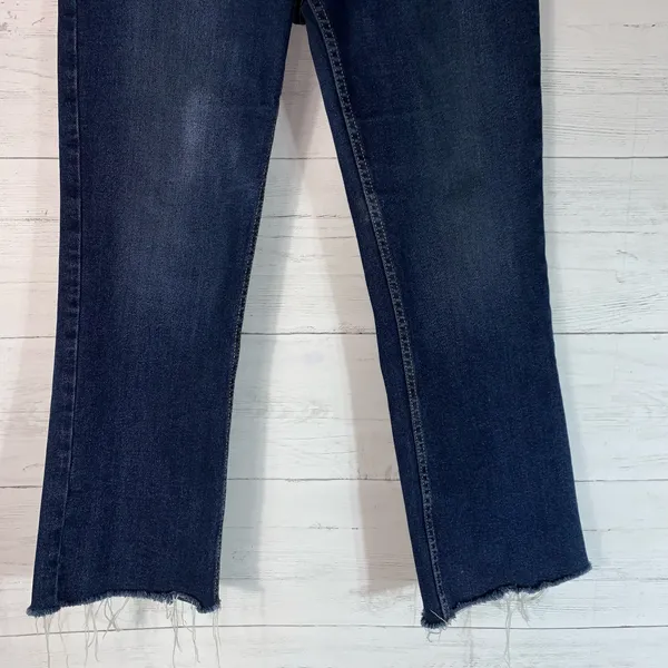 ZARA blue High Rise Cropped Jeans Raw Hem Retro Pockets Womens 6 - Image 3