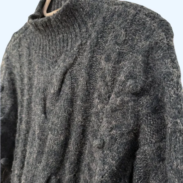 Lovestitch Sweater Charcoal Grey Cable Knit Pom Pom Mock‎ Neck Women Size Small - Image 3