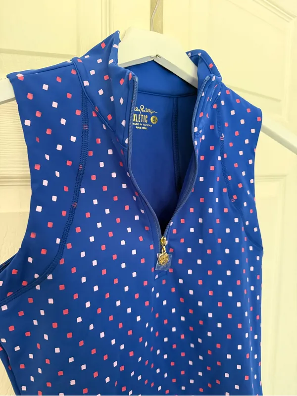 NWOT Lilly Pulitzer Luxletic Callie Half Zip Borealis Blue Print Top Size Small - Image 4