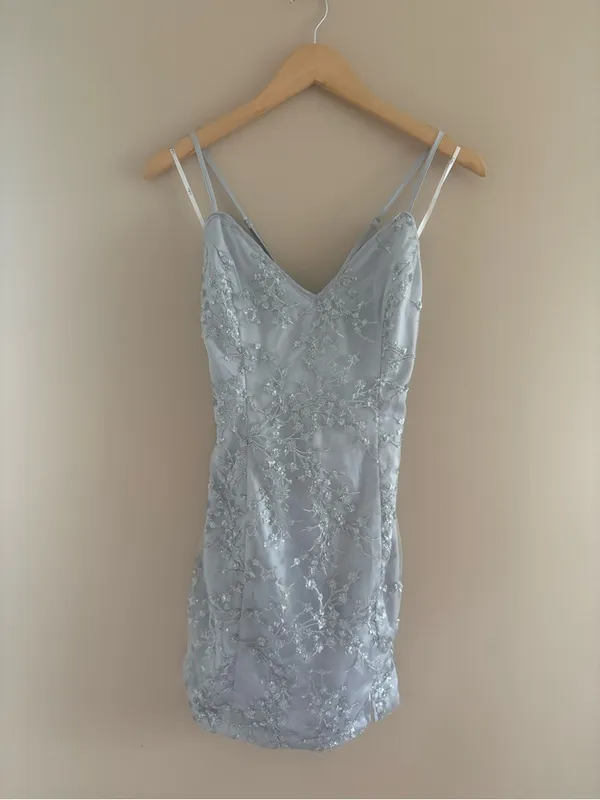 Lulus Blissful Blossoms Silver Sequin Backless Mini Dress Size Small Cocktail - Image 3