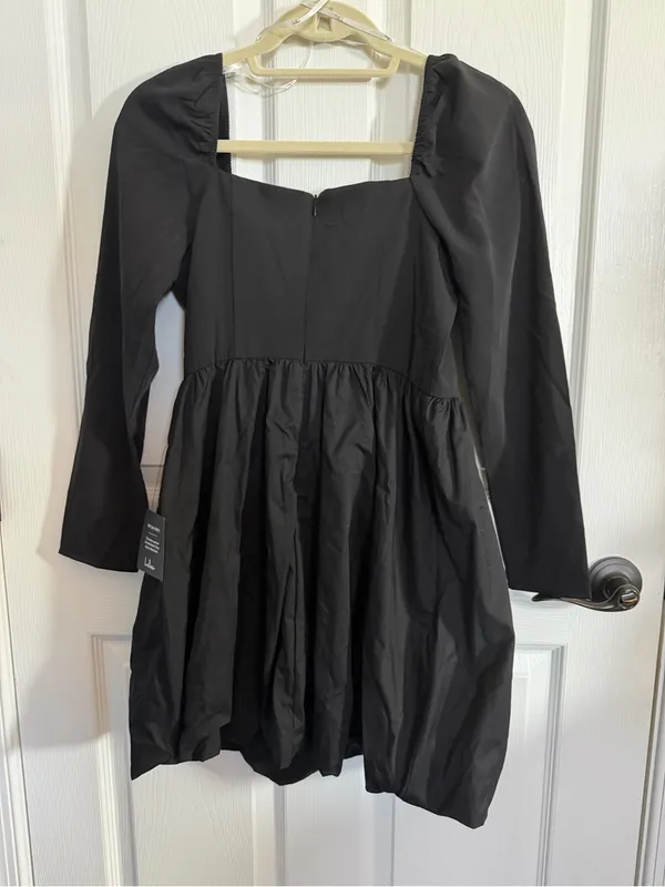 Lulus Darling Picture Black Bow Bubble Hem Black Mini Dress Small NWT - Image 7
