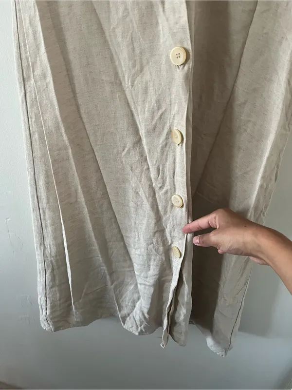 Mango Beige Linen Blend Midi Shirt Dress 4 Button Front Coastal Euro Summer - Image 5