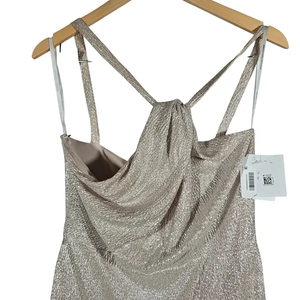 Dessy Collection Soho Metallic Flared Gown Rose Gold Size 10 R Style 3064‎ - Image 3