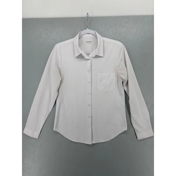 COUXILY Women Button Down Shirt White Long Sleeve Stretch Knit Workwear S - Image 3
