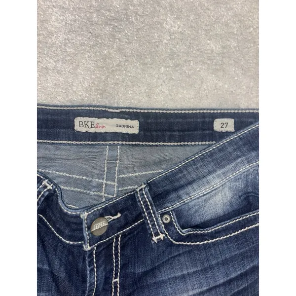 BKE Jeans Women's 27x28 Sabrina Stretch‎ Straight Dark Wash Denim Distress Crop - Image 4