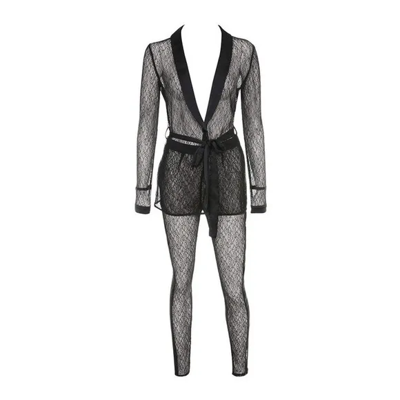 House Of CB London SHEER BLACK LACE TUXEDO AND TROUSERS TWO PIECE SET - Image 5