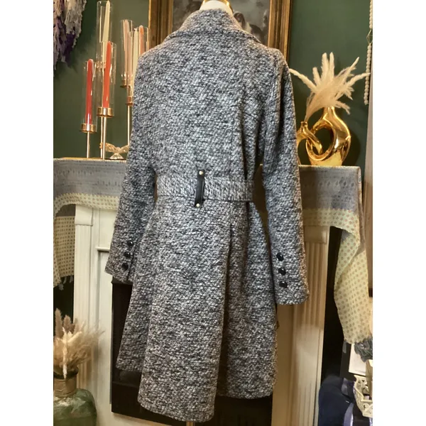 Yoki Womens Black White Boucle Knit Belted Trench Coat Jacket Size M JW2521 - Image 4