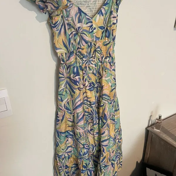 &merci Love Forever Floral Print Cut Out‎ Back Midi Dress Blue Multi M - Image 10
