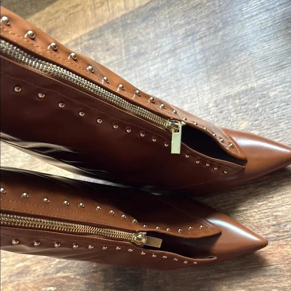 Source Unknown Elegant Brown Leather Women's Boots brown knee high boots with studded details - Image 7