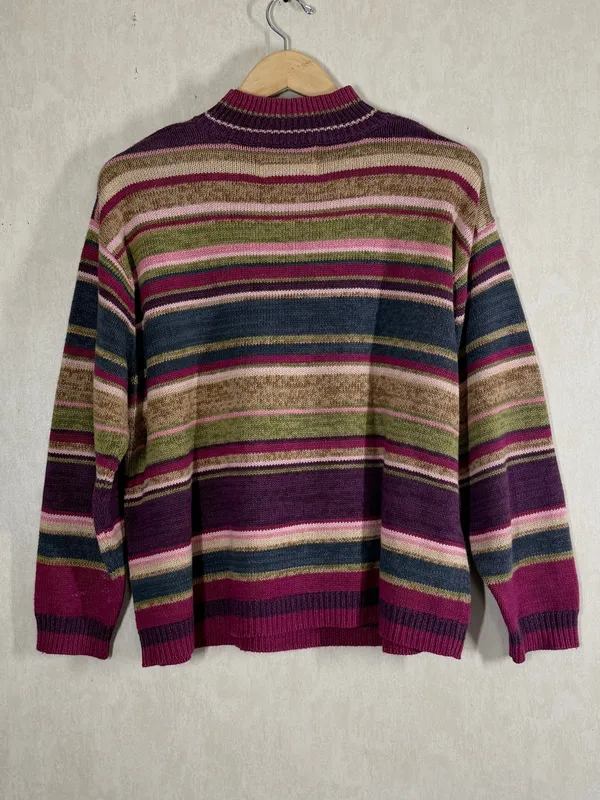 Tiara International Vintage Mock Neck Knit Sweater Grandma in Multi Stripe X - Image 4
