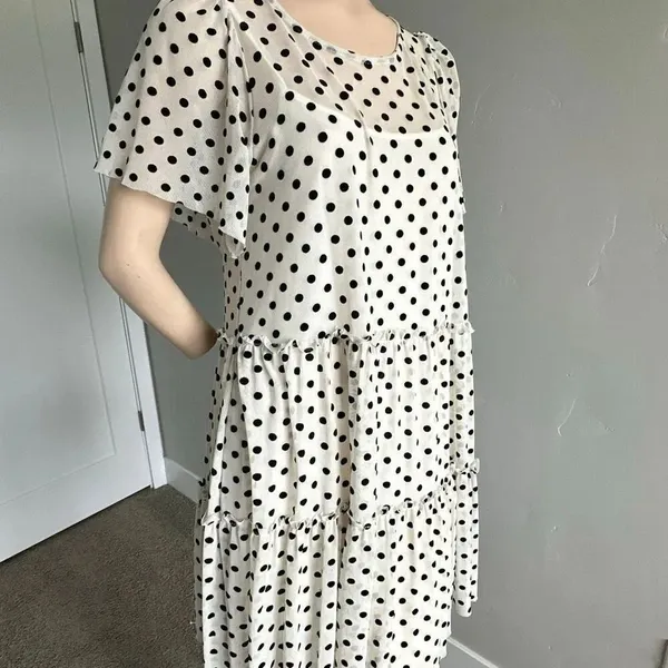 Altar’d State (Sz S) Dress Baby Doll SHEER Black Polka Dot - Image 8