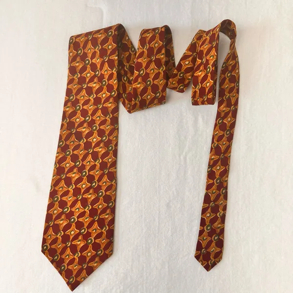 Ralph Lauren Chaps Silk Tie Vintage Geometrics Burgundy Multicolor Necktie - Image 2