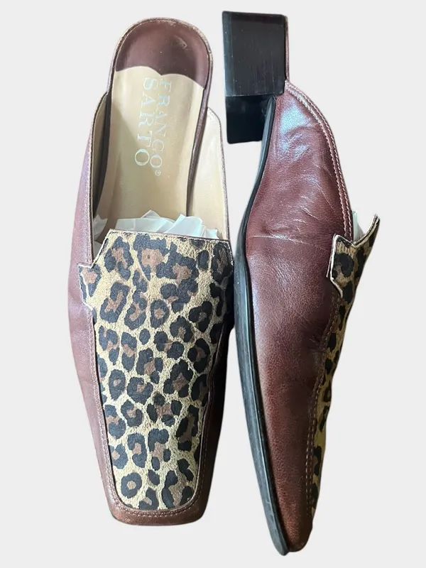 Franco Sarto Leopard Leather Square Toe Mule Loafers 8.5M - Image 2
