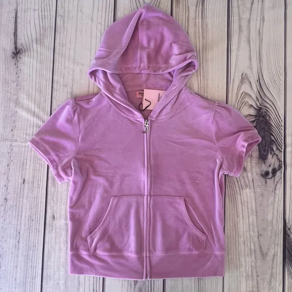 Juicy Couture Dewberry Pink Velour Rhinestone Short Zip Hoodie Set - Image 2