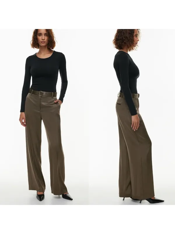 Babaton Aritzia Becket Satin Wide Leg Trouser Pants Soot Brown Women’s size 10 - Image 2