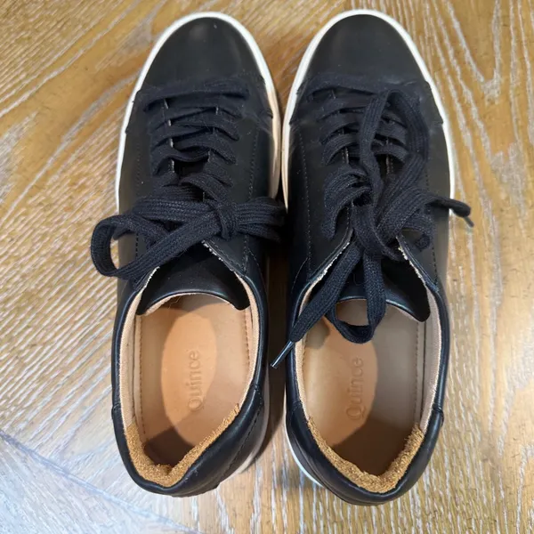 Quince Womens 100% Leather Everyday Sneaker Black White Low Top Size 8 - Image 6