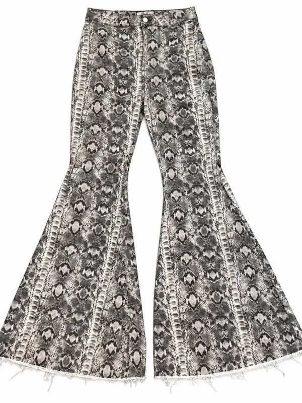 Free People Just Float On Flare Jeans Womens 31 Grey Snake Print Excellent Flare - Image 4