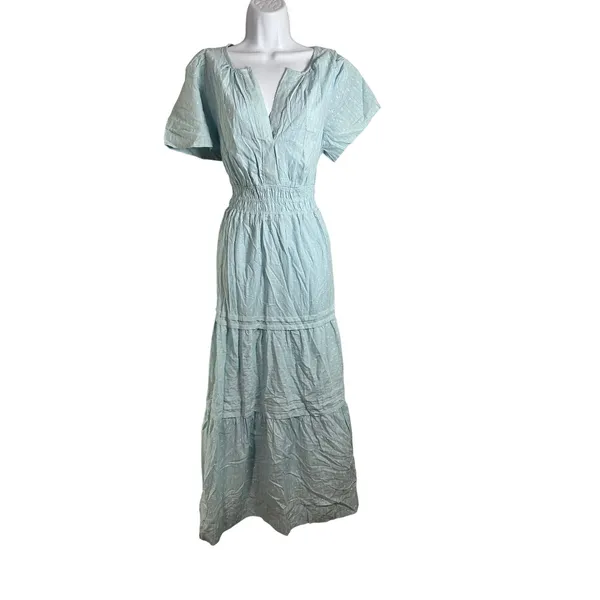 Anthropologie Somerset Maxi Dress Corydalis Blue Lurex Swiss Dot Tiered Size M - Image 4